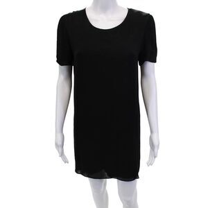 T Alexander Wang Womens Silk Short Sleeve Round Neck Dress Black Size S